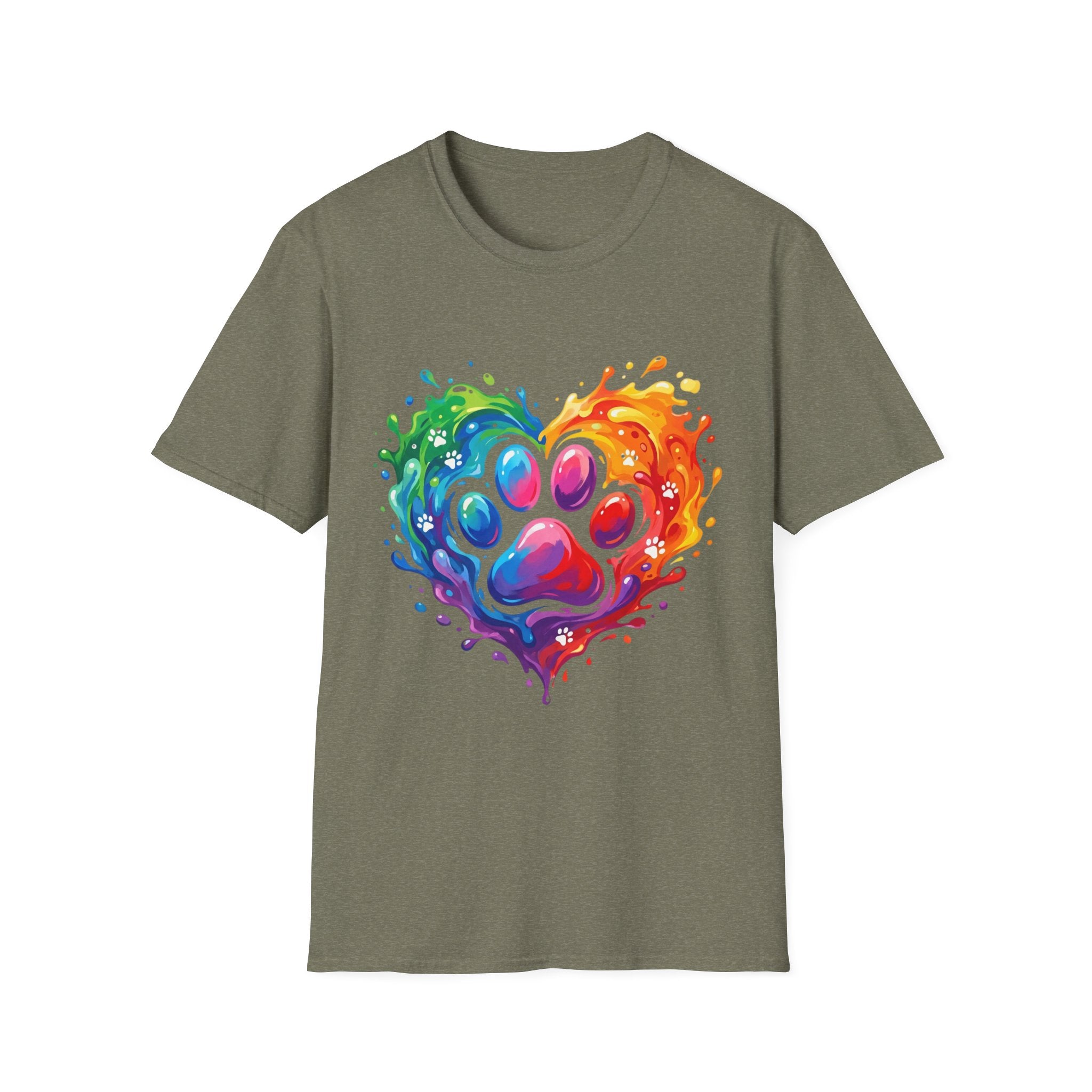 Rainbow Paw Heart T-Shirt — Colorful Pet Lover Tee