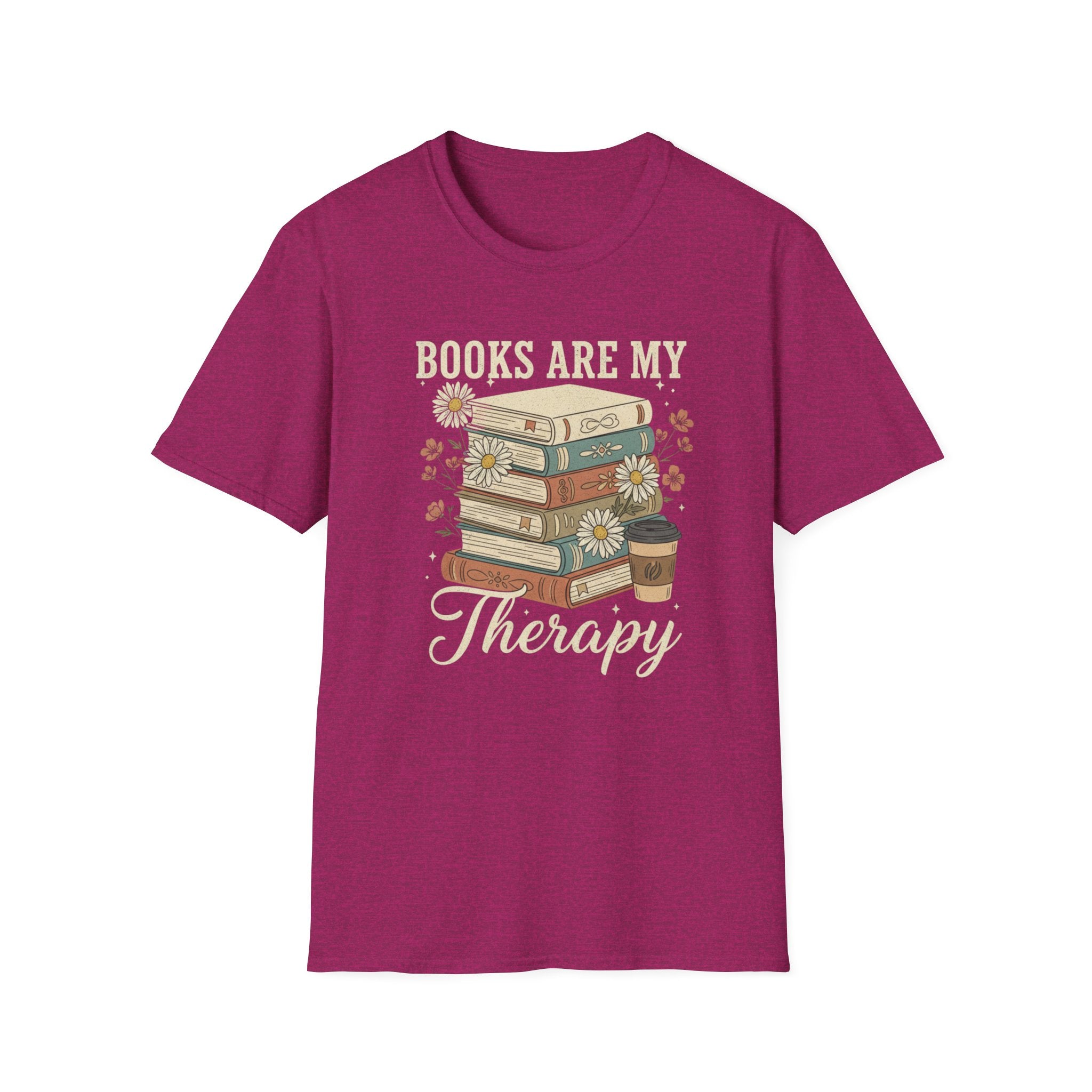 Books Are My Therapy T-Shirt — Stack of Books & Coffee Literary Tee
