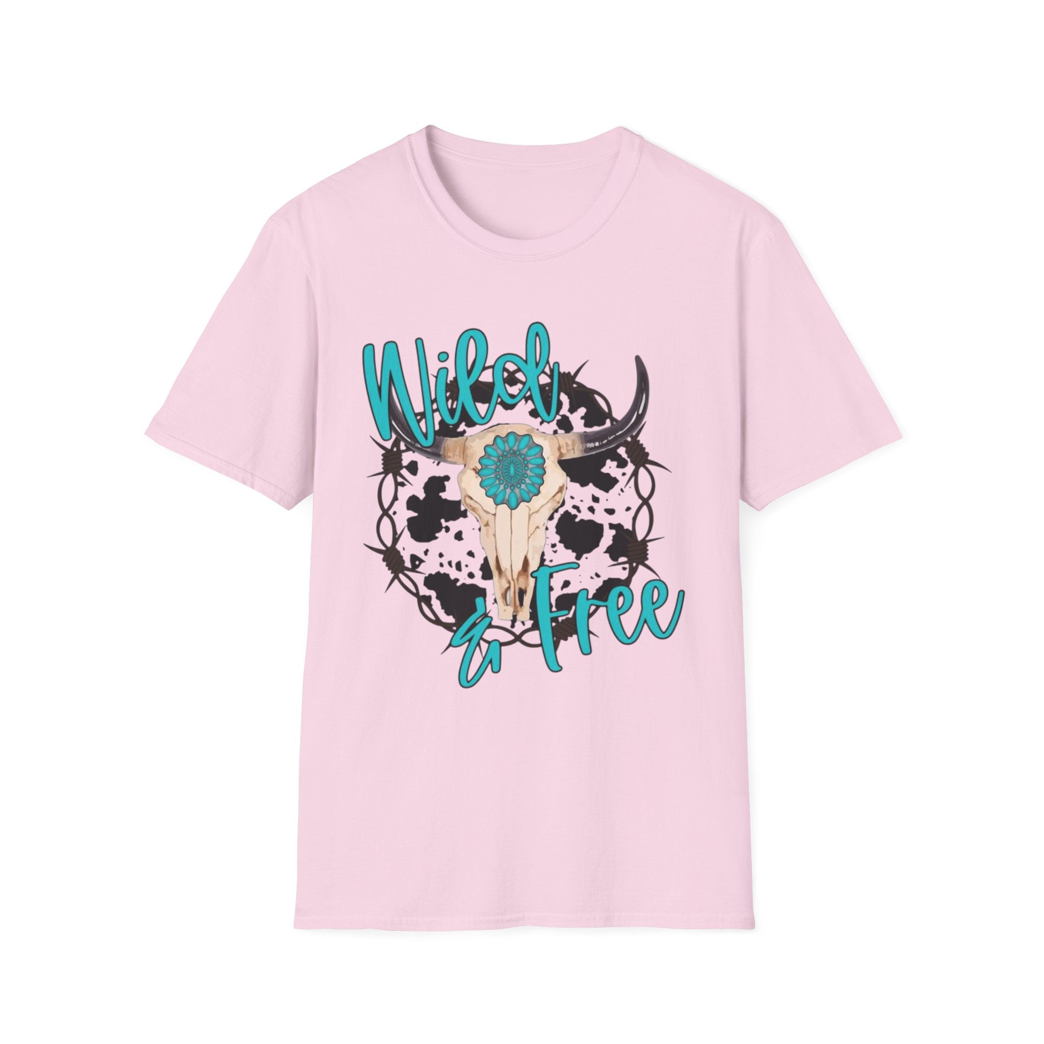 Wild & Free Cow Skull T-Shirt — Turquoise Boho Western Graphic Tee