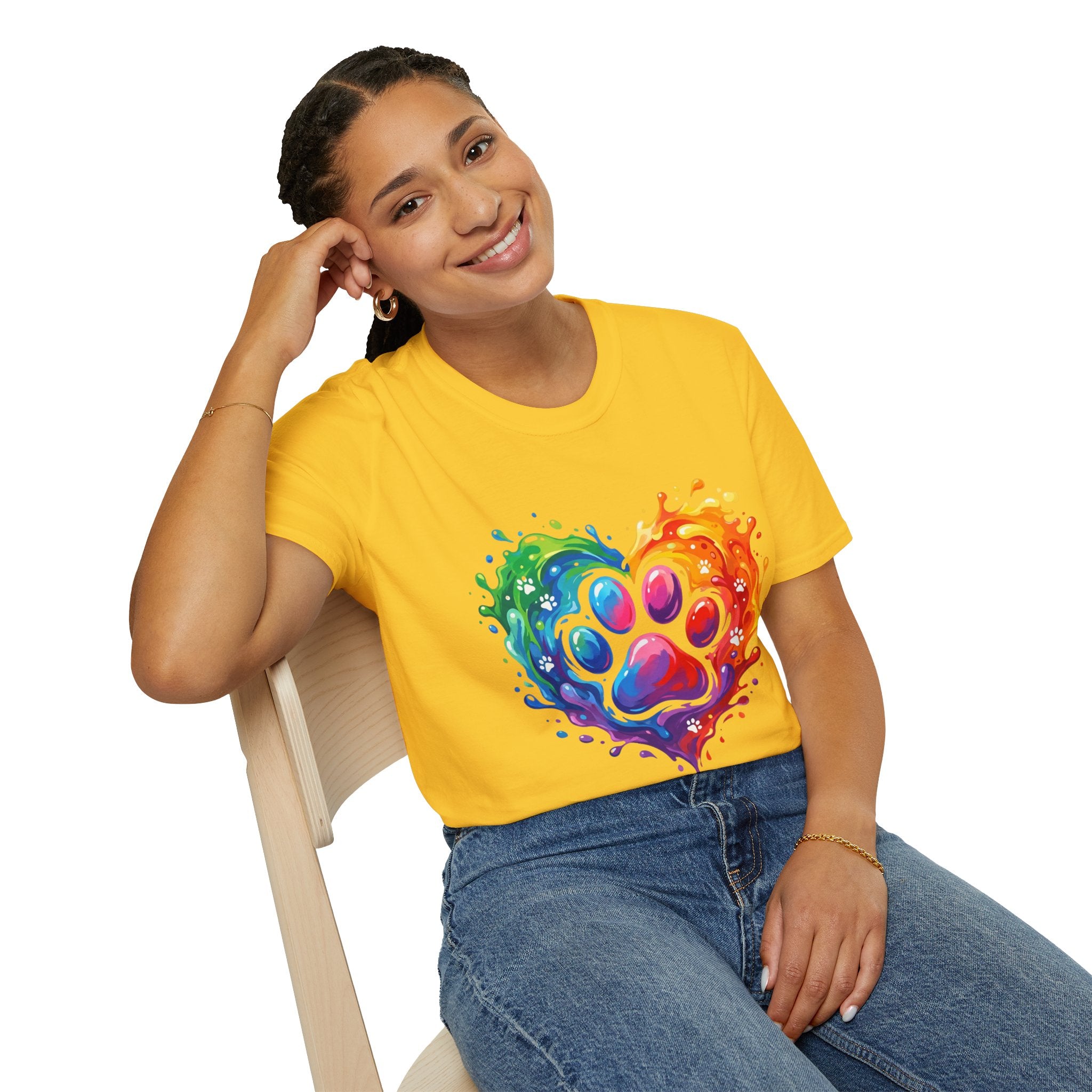 Rainbow Paw Heart T-Shirt — Colorful Pet Lover Tee