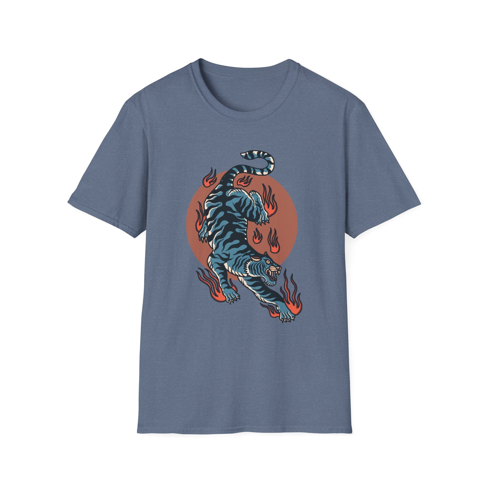 Tiger Blaze T-Shirt — Retro Flaming Tiger Graphic Tee