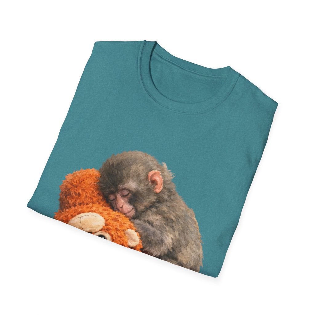 Baby Monkey & Teddy T-Shirt — Cute Sleepy Primate Graphic Tee