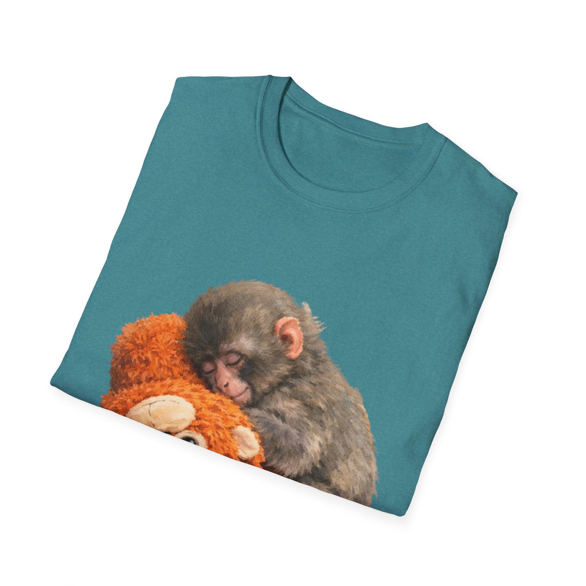 Baby Monkey & Teddy T-Shirt — Cute Sleepy Primate Graphic Tee