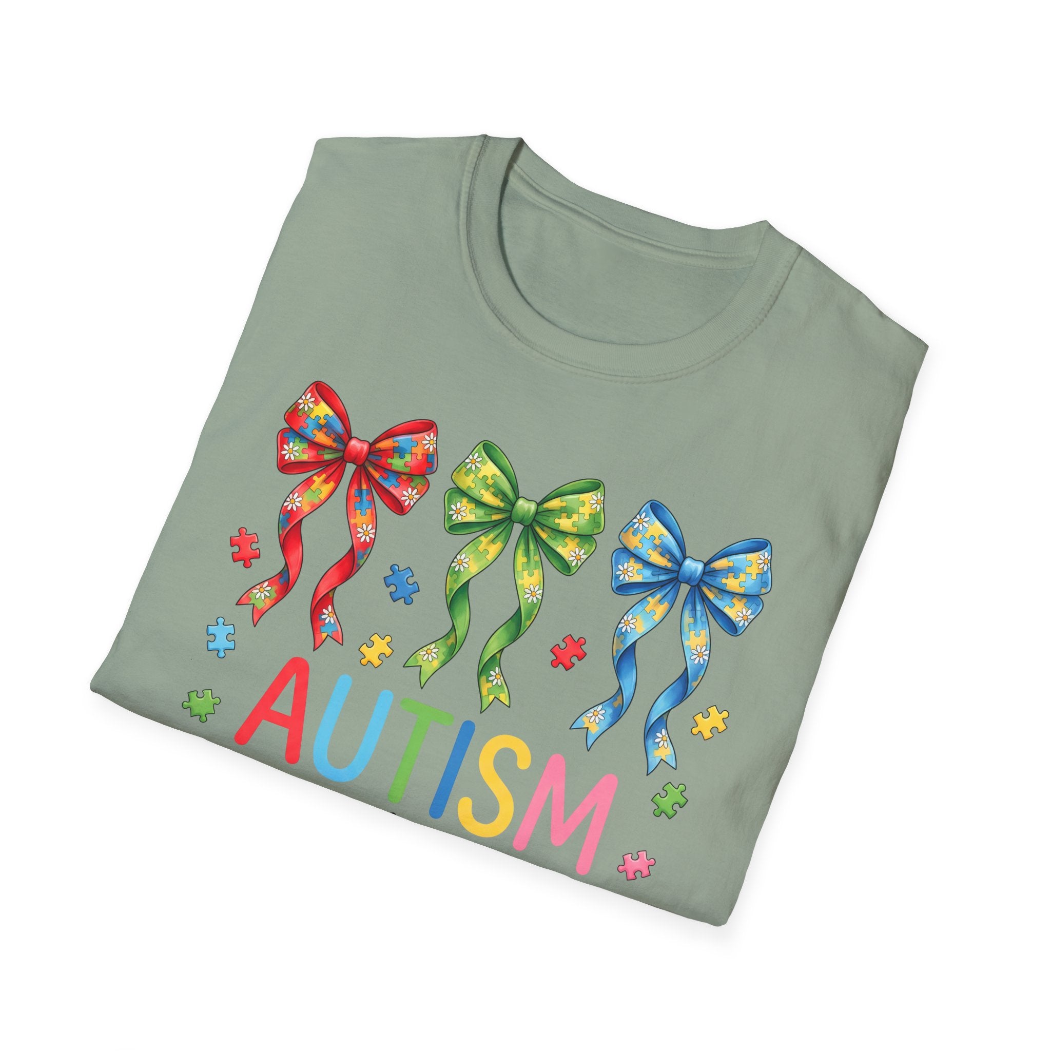 Autism Awareness T-Shirt — "Autism: Accept • Understand • Love" with Colorful Ribbon Bows