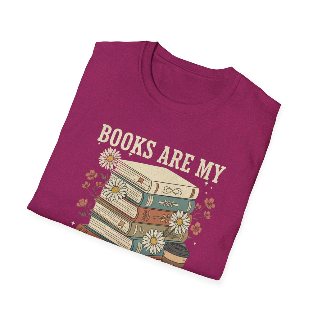 Books Are My Therapy T-Shirt — Stack of Books & Coffee Literary Tee