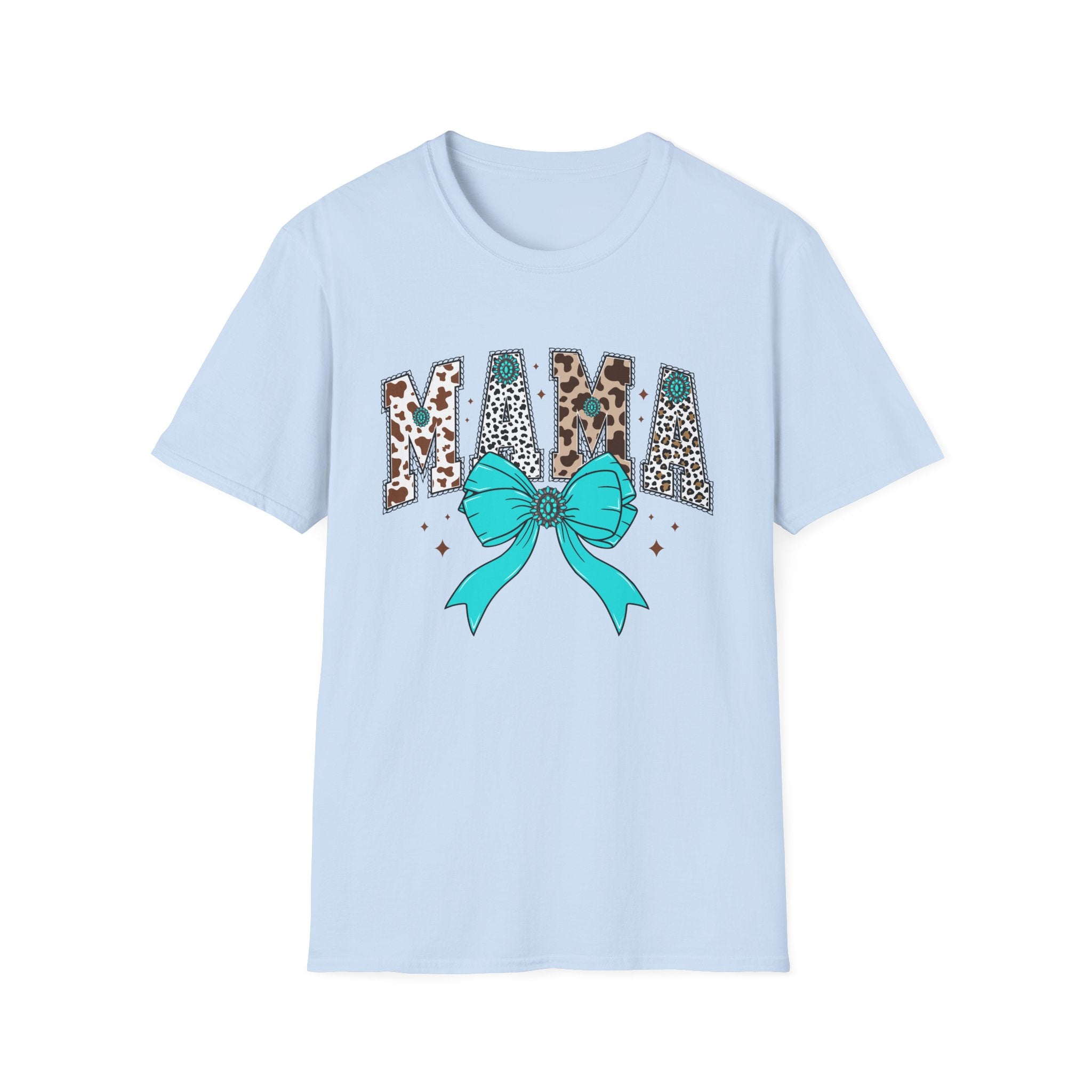 Mama Leopard Print Tee with Teal Bow – Cute Mother's Day Shirt
