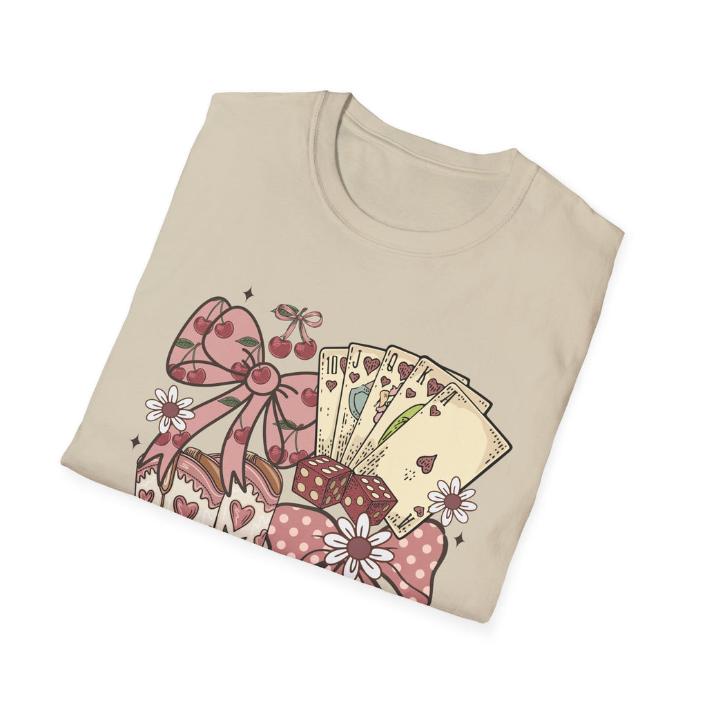 Cowgirl Aesthetic T‑Shirt — Western Boots, Cards & Ribbon Graphic