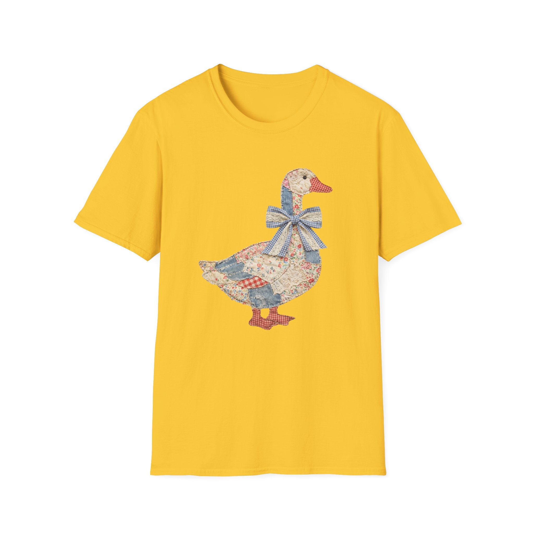 Vintage Patchwork Duck T-Shirt — Cute Floral Goose with Bow Tee