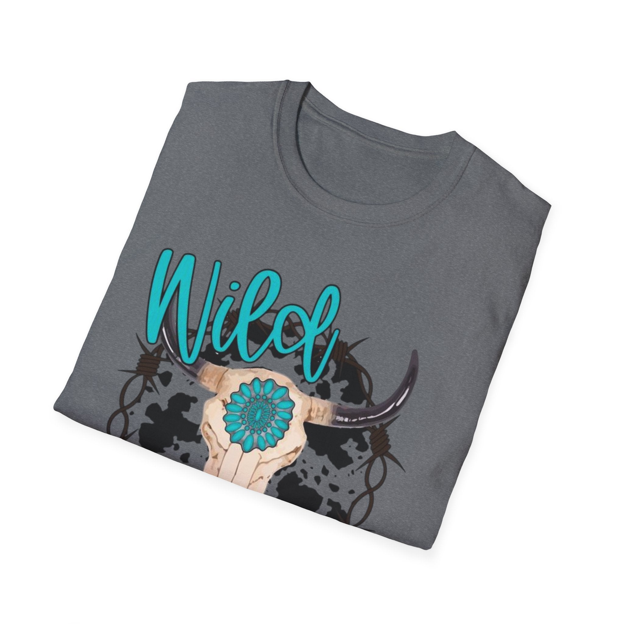 Wild & Free Cow Skull T-Shirt — Turquoise Boho Western Graphic Tee