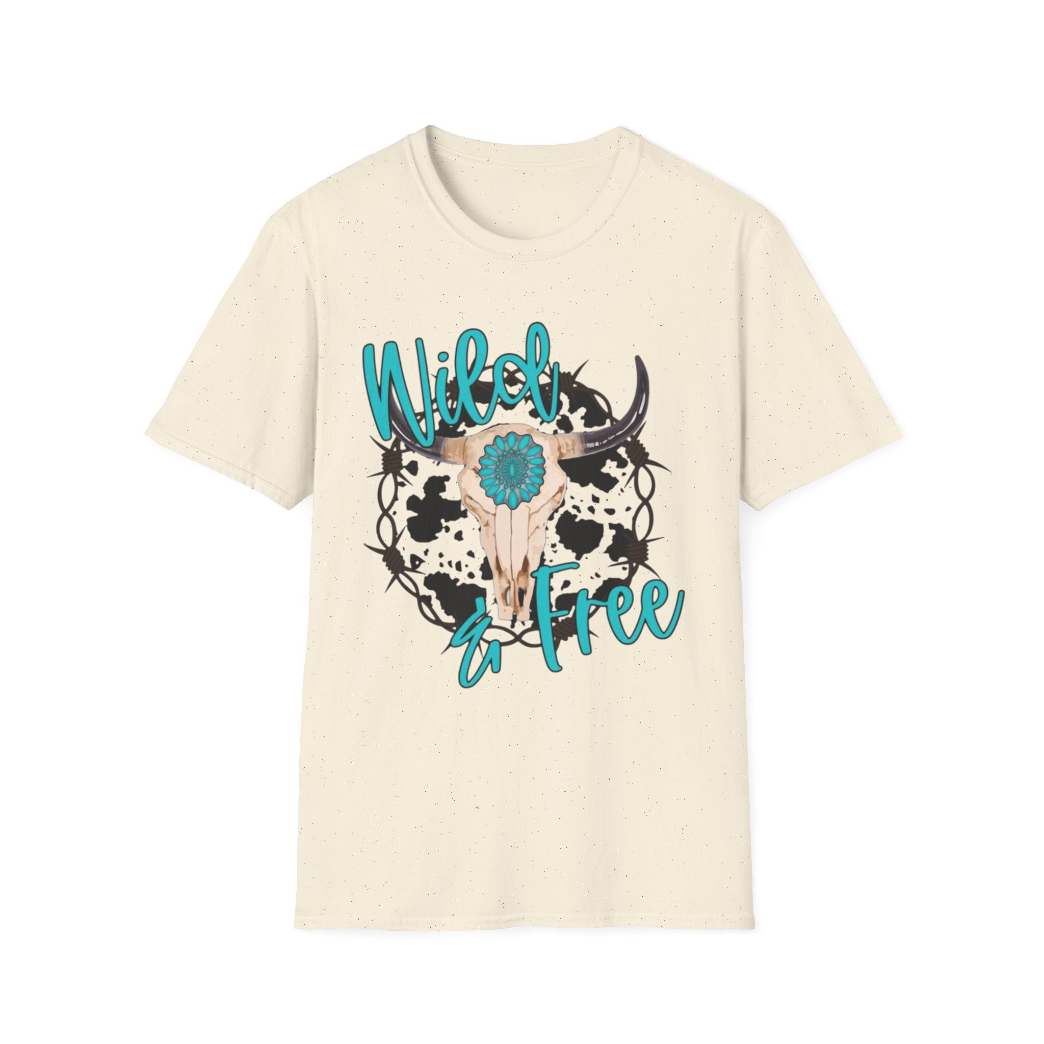 Wild & Free Cow Skull T-Shirt — Turquoise Boho Western Graphic Tee