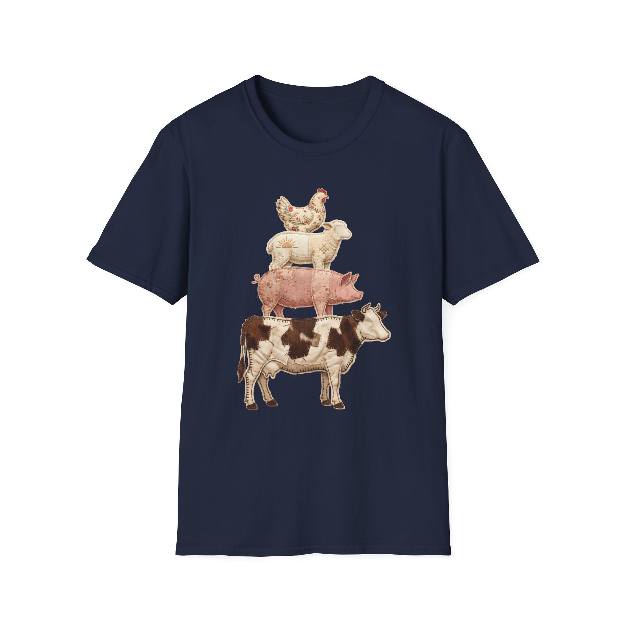 Farm Animal Stack T-Shirt — Vintage Cow, Pig, Sheep & Chicken Graphic Tee
