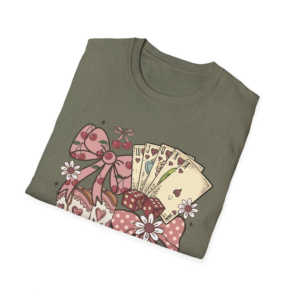 Cowgirl Aesthetic T‑Shirt — Western Boots, Cards & Ribbon Graphic