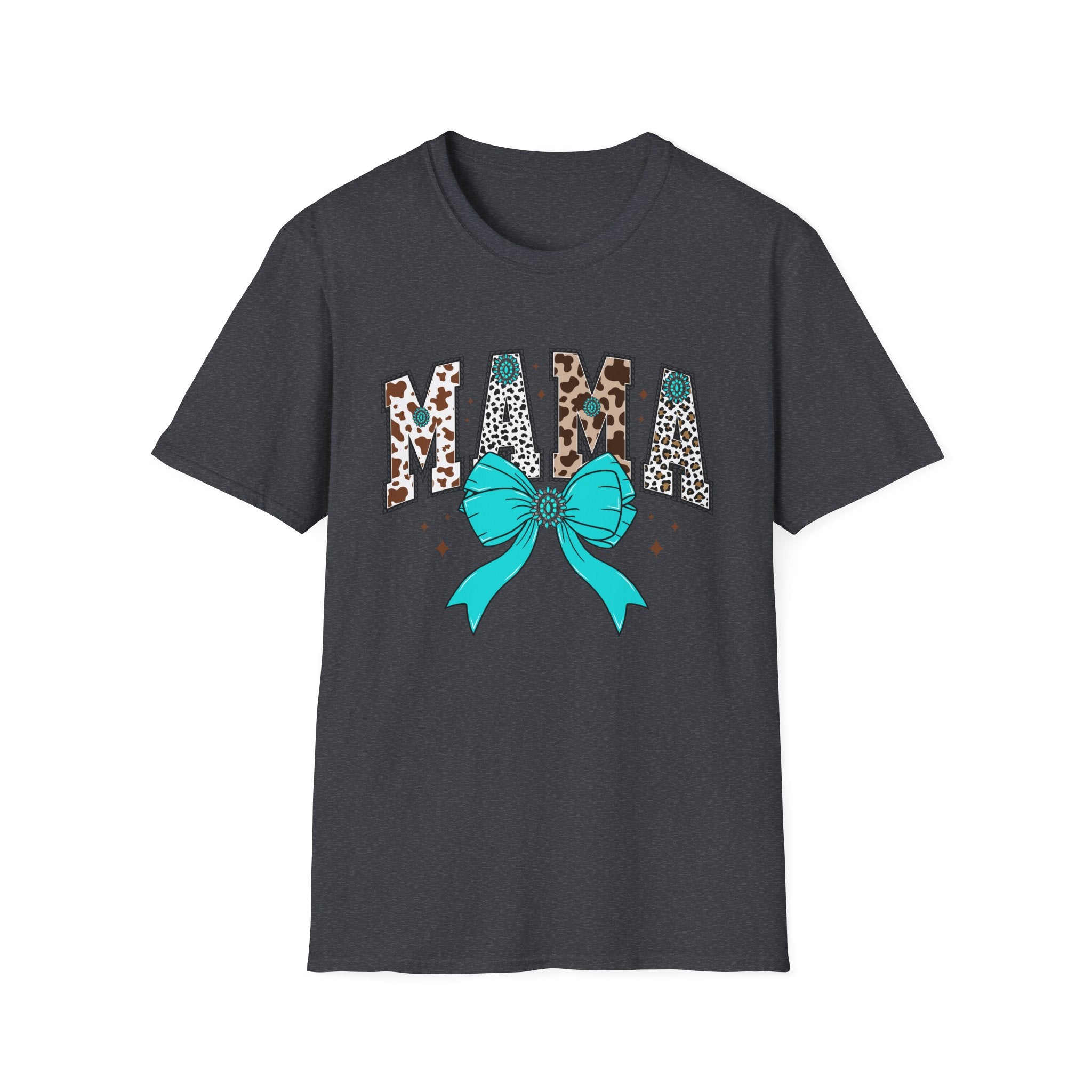 Mama Leopard Print Tee with Teal Bow – Cute Mother's Day Shirt