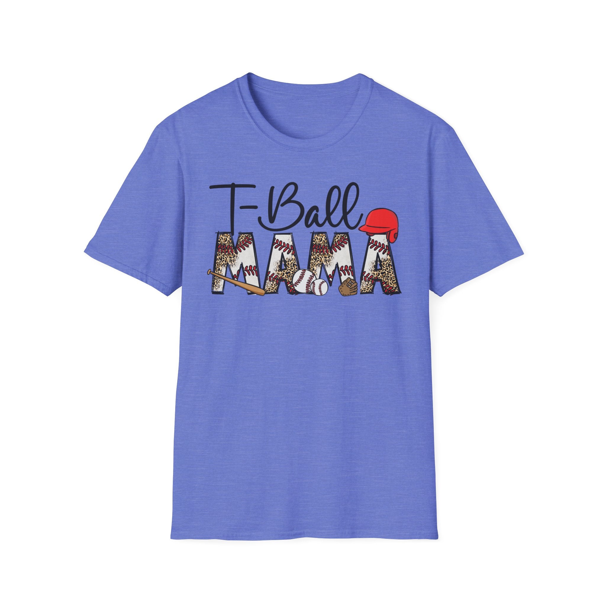 T‑Ball Mama T-Shirt — Leopard Print 'Mama' with Red Cap, Cute Sports Mom Tee