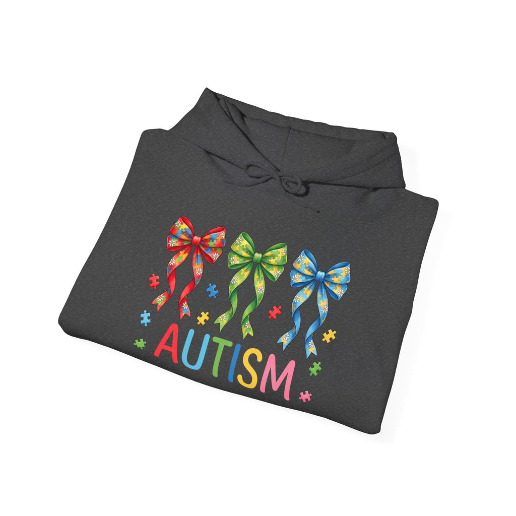 Autism Awareness Hoodie — Rainbow Puzzle Bows Design
