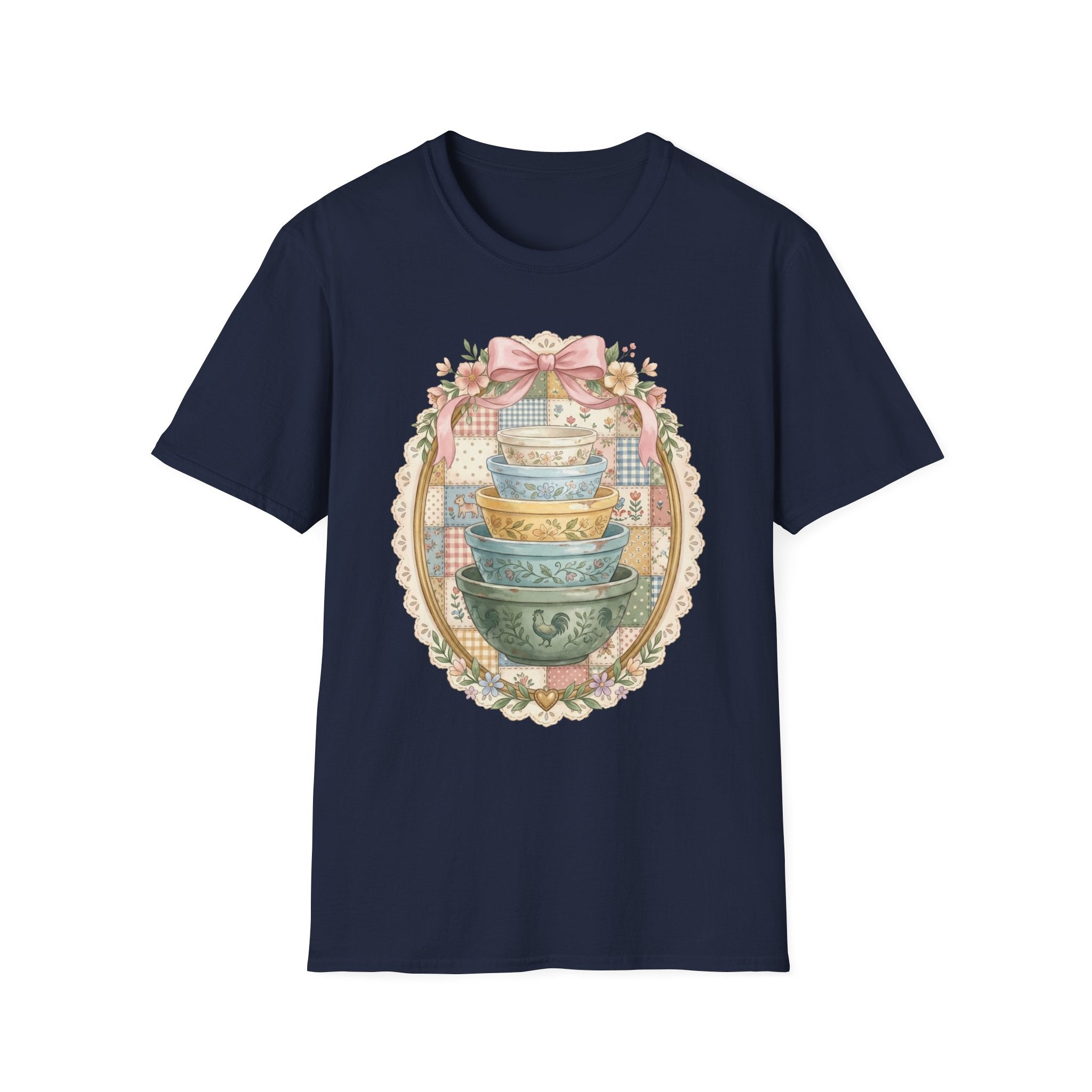 Vintage Mixing Bowls T-Shirt — Shabby Chic Kitchen Stack Graphic Tee