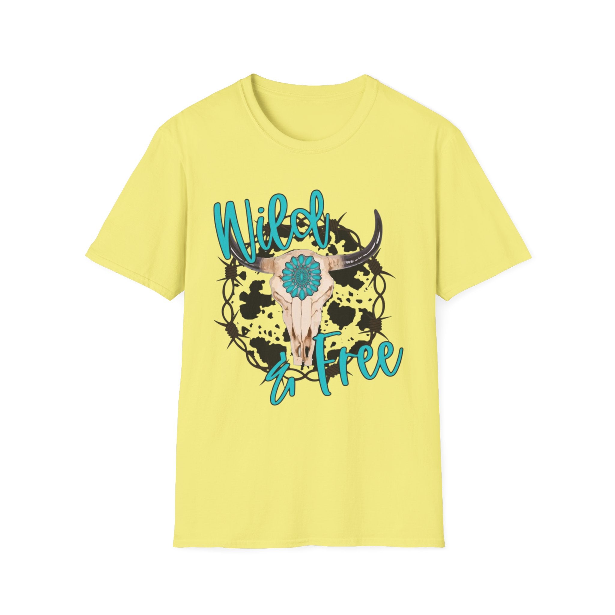 Wild & Free Cow Skull T-Shirt — Turquoise Boho Western Graphic Tee
