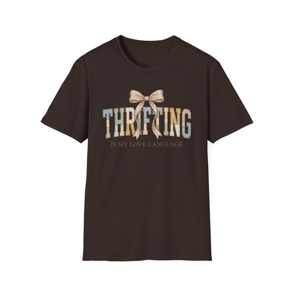 Thrifting Is My Love Language T-Shirt – Retro Bow Vintage Vibe Tee for Thrift Lovers