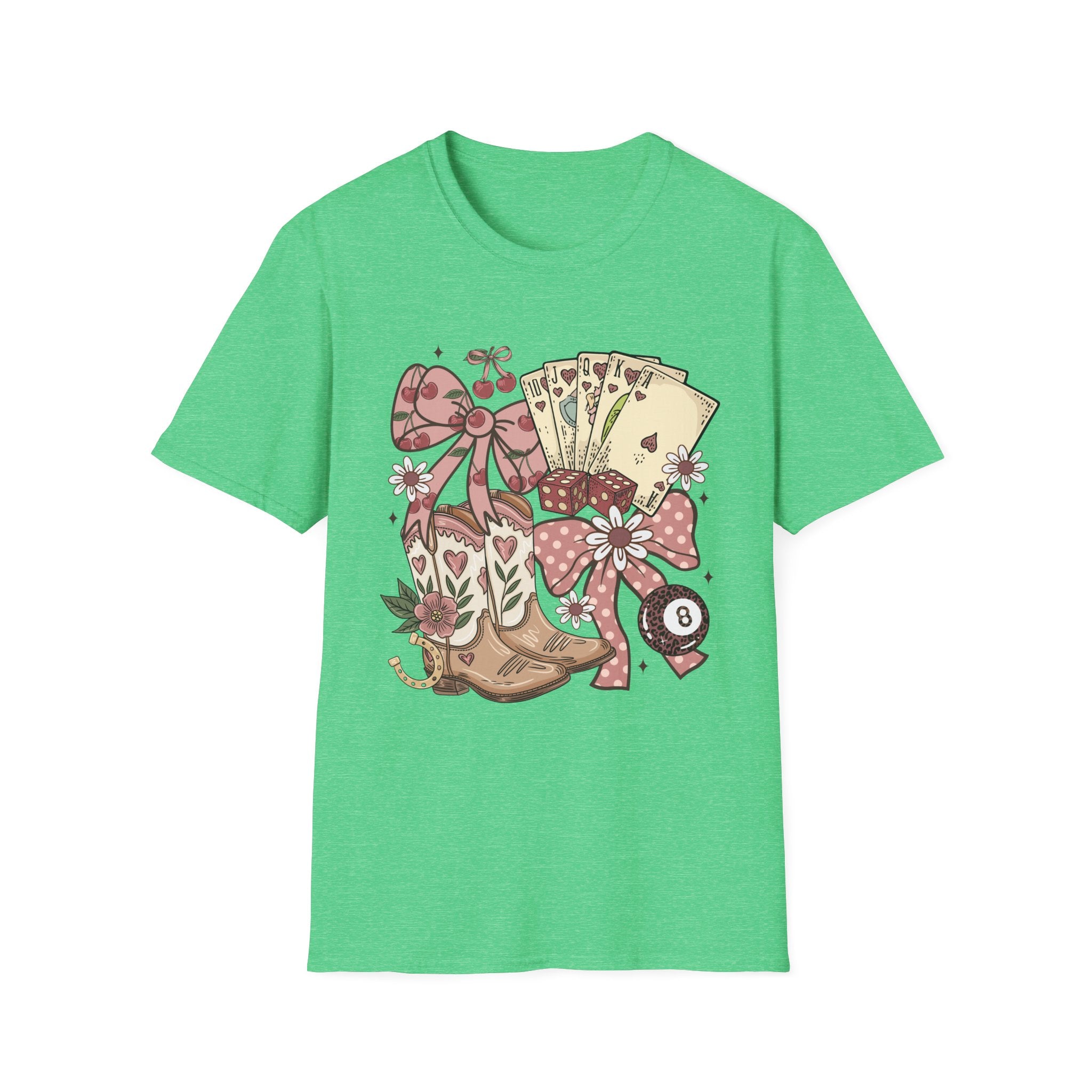 Cowgirl Aesthetic T‑Shirt — Western Boots, Cards & Ribbon Graphic