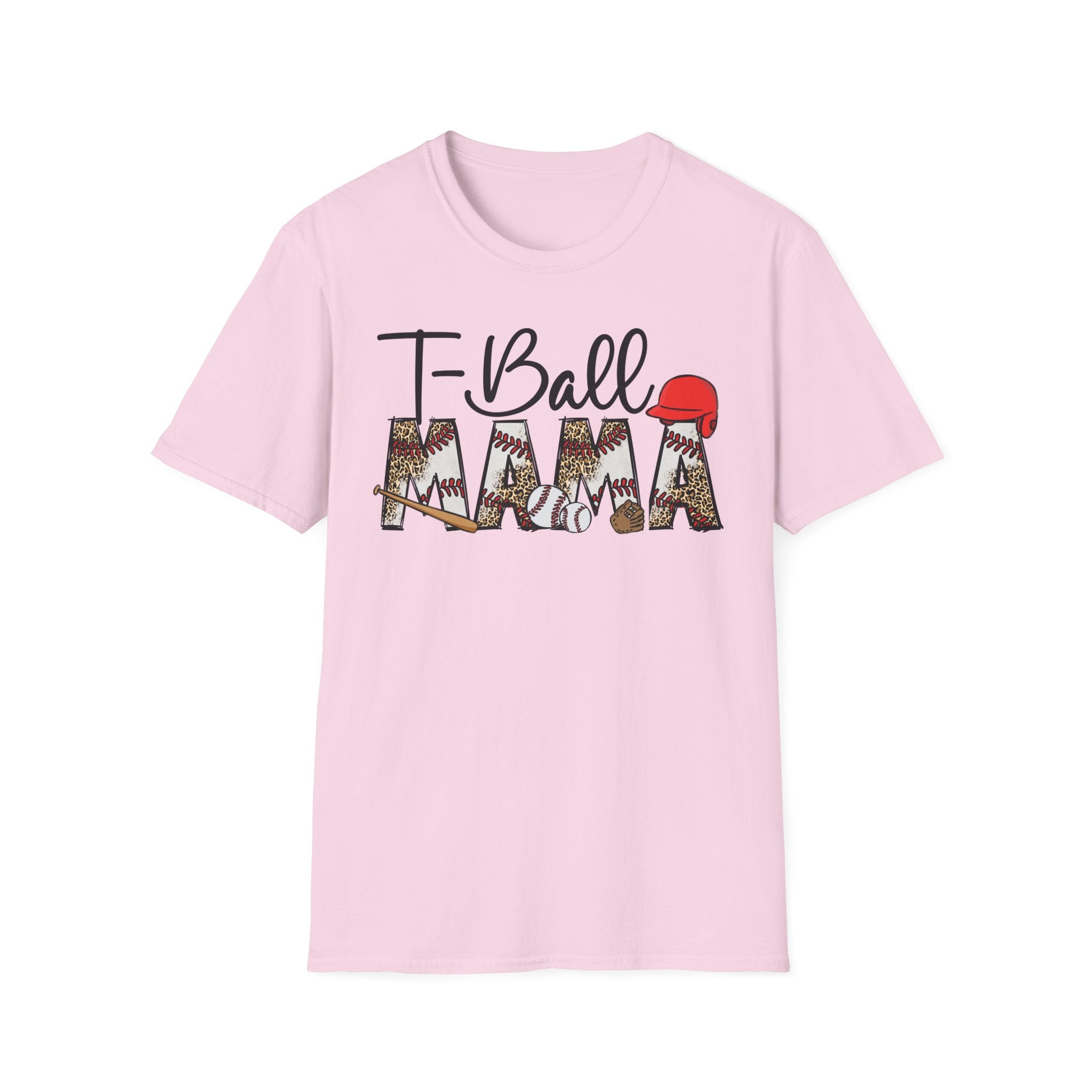 T‑Ball Mama T-Shirt — Leopard Print 'Mama' with Red Cap, Cute Sports Mom Tee