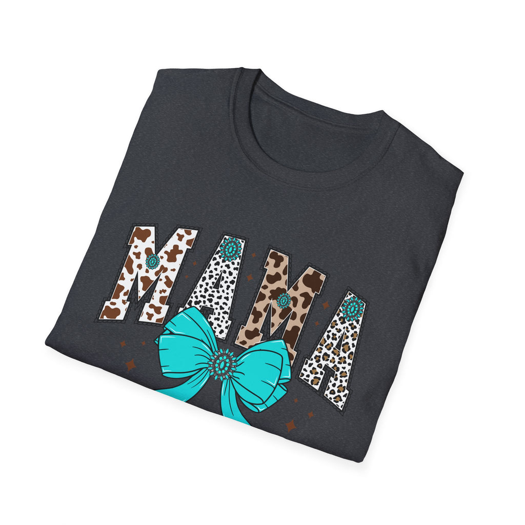 Mama Leopard Print Tee with Teal Bow – Cute Mother's Day Shirt