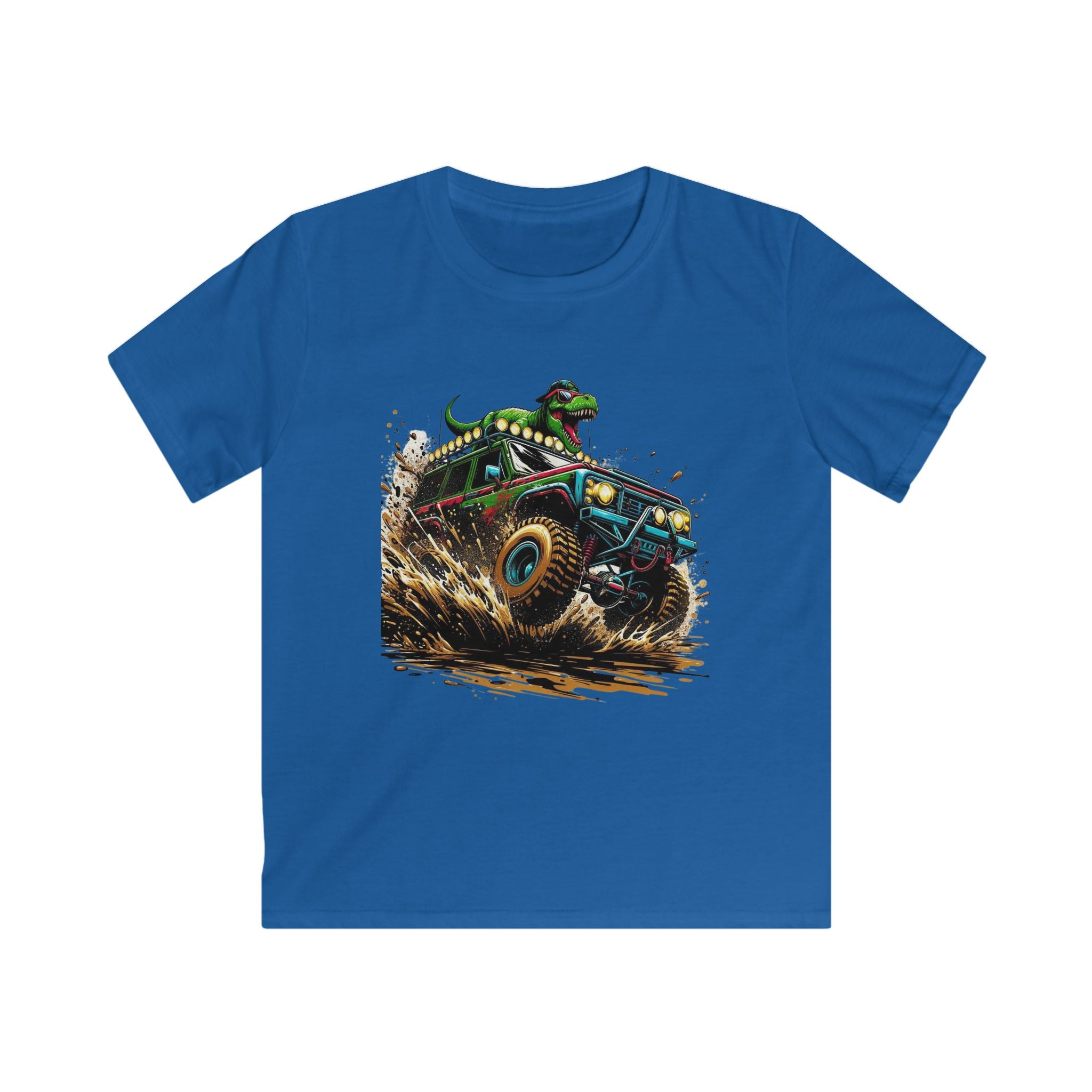 Kids Tee — Dino Driving Monster Truck Graphic Shirt
