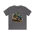 Kids Tee — Dino Driving Monster Truck Graphic Shirt