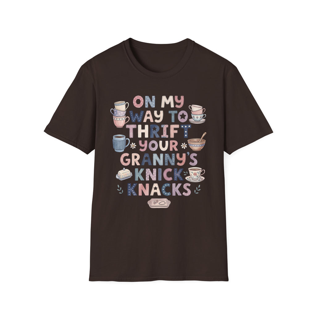 Thrifted Finds Tee — “On My Way to Thrift Your Granny’s Knick Knacks” Vintage Coffee Graphic T-Shirt