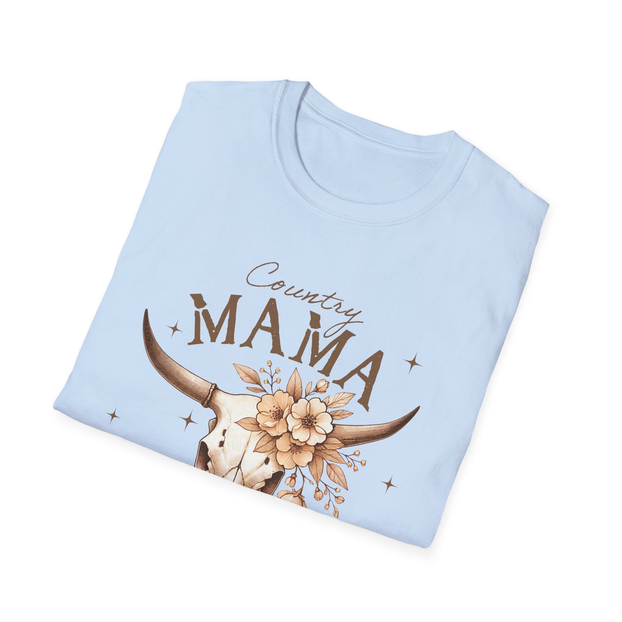 Country Mama T-Shirt — Floral Longhorn Skull Graphic