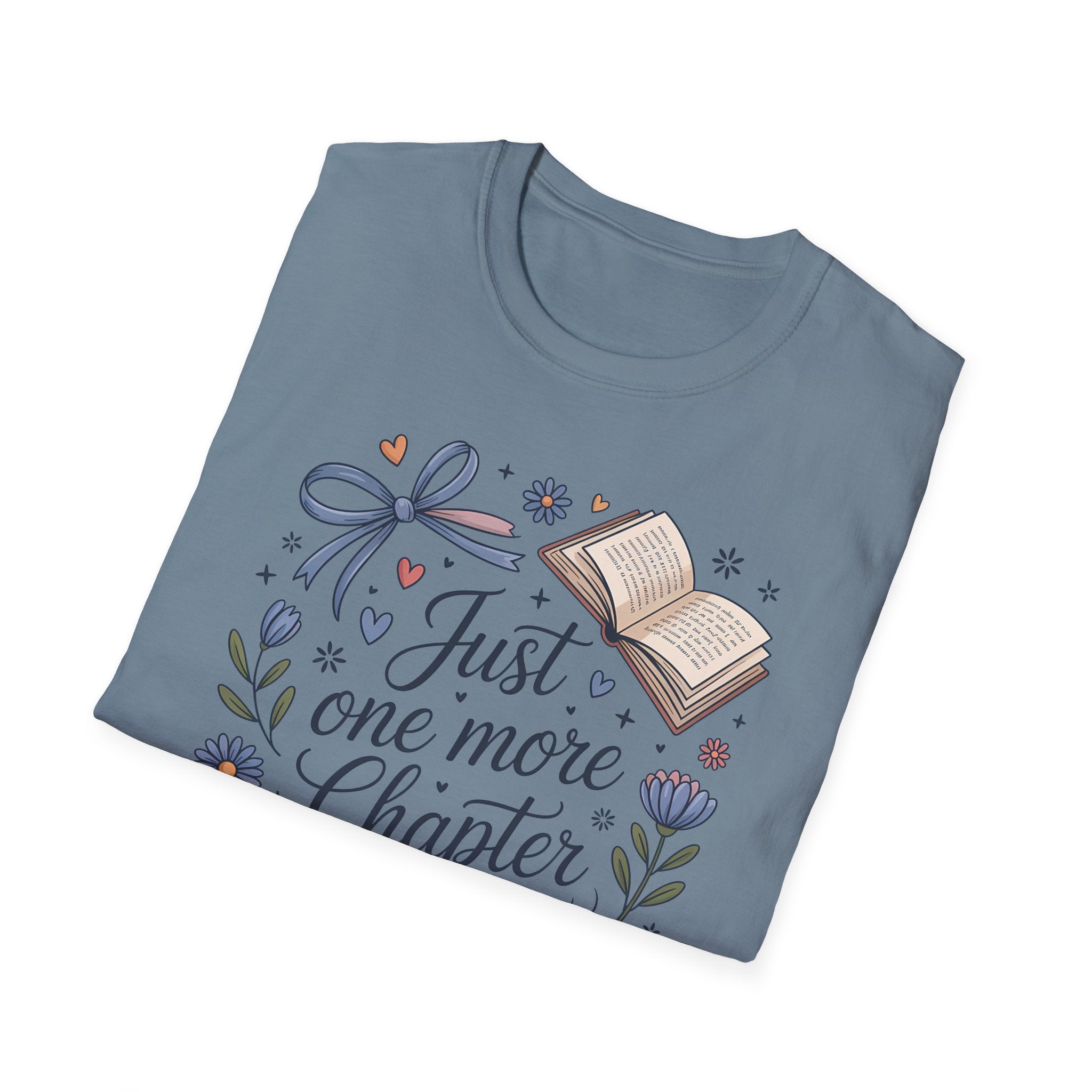 T-Shirt — "Just One More Chapter" Book Lover Tee with Glasses & Coffee