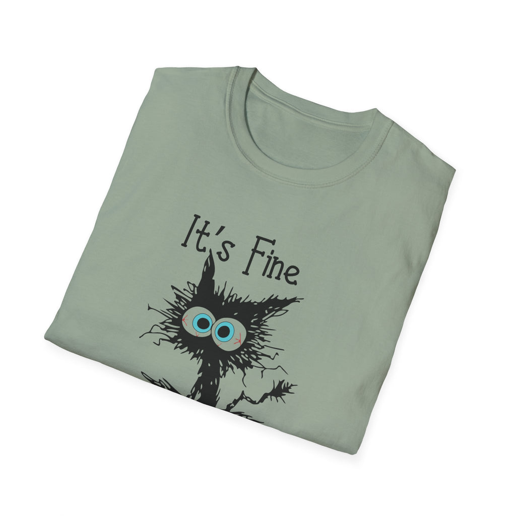 It's Fine Cat T-Shirt — Funny Grunge Cat Graphic Tee ("It's Fine I'm Fine Everything Is Fine")