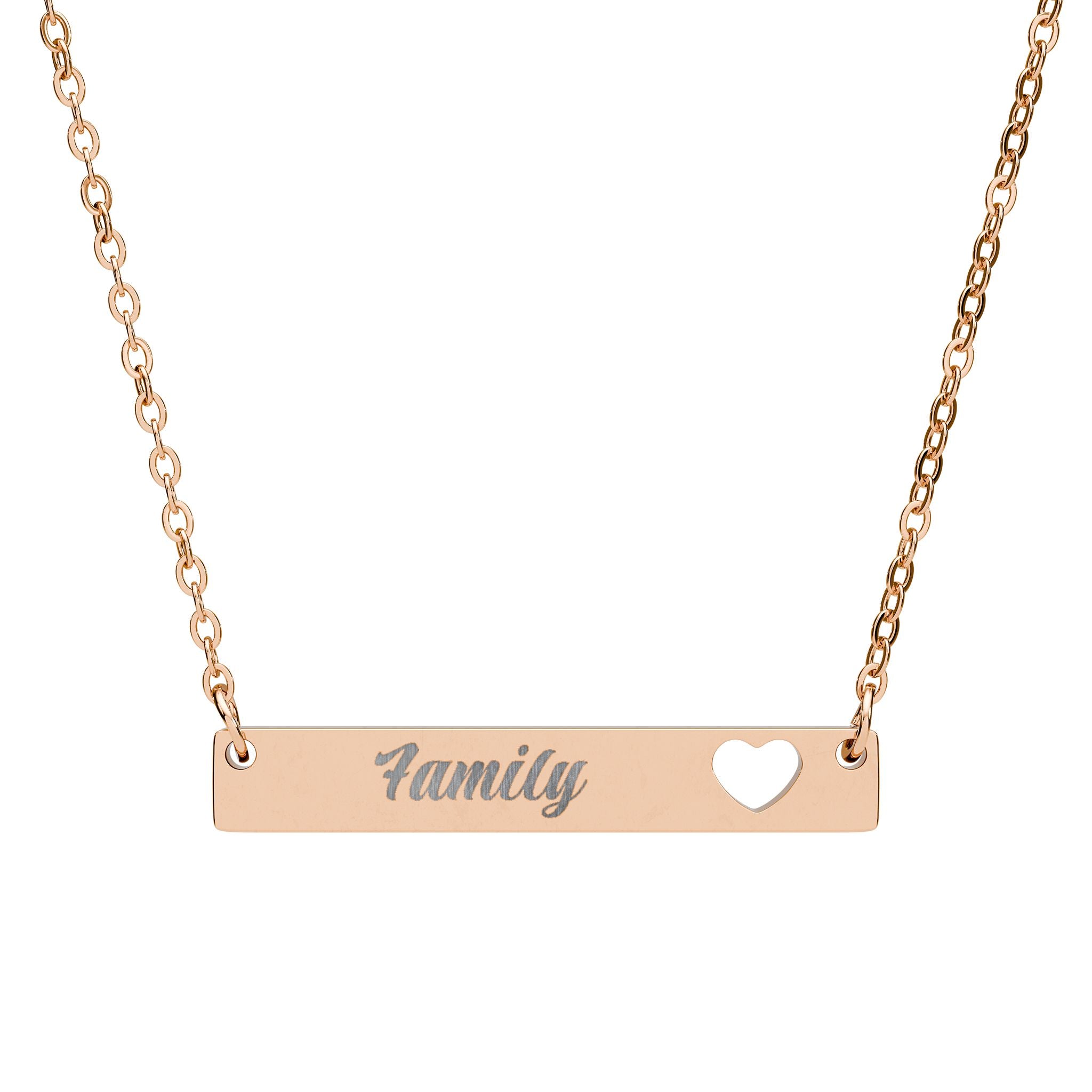 Engravable Cutout Heart Bar Necklace – Personalized Family Name Pendant
