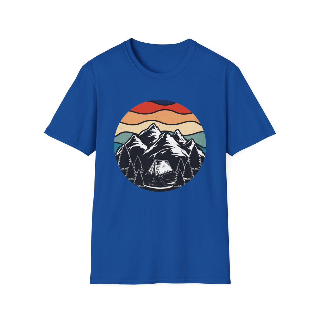 Retro Mountain Graphic T-Shirt — Sunset Camping Wilderness Tee