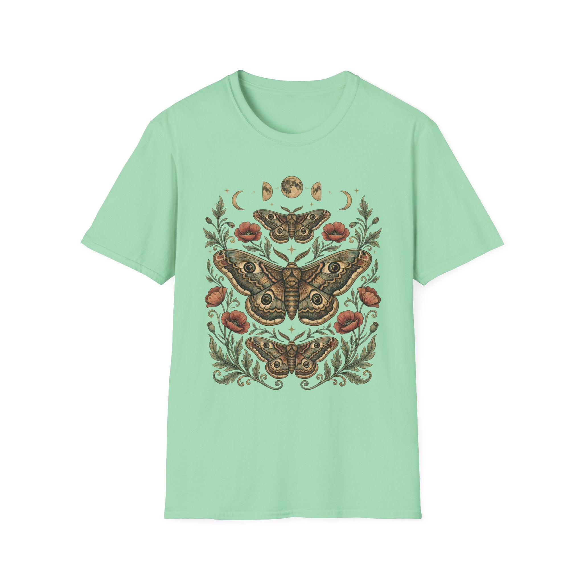 Moth & Moon Botanical T-Shirt — Vintage Poppy Moth Graphic Tee