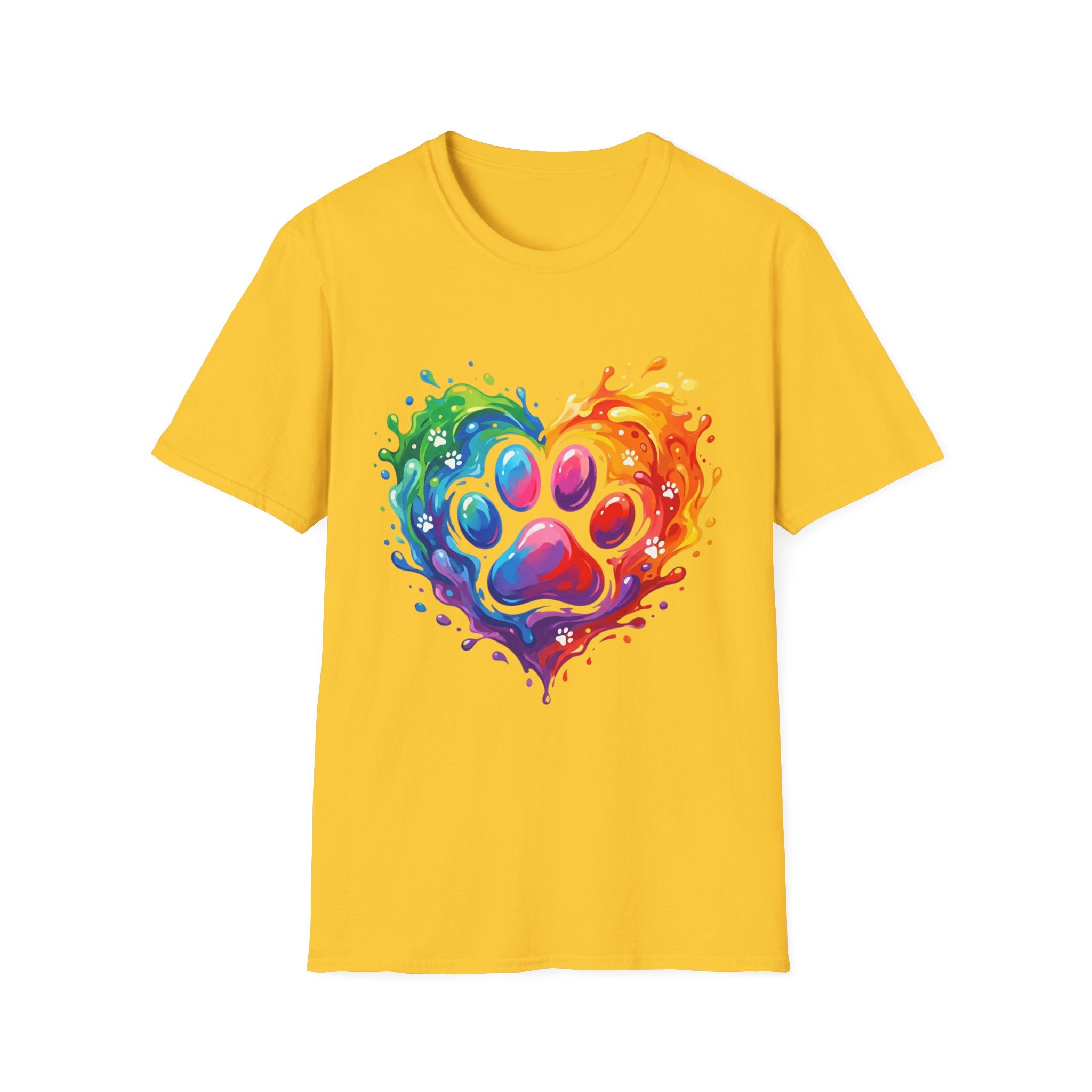 Rainbow Paw Heart T-Shirt — Colorful Pet Lover Tee