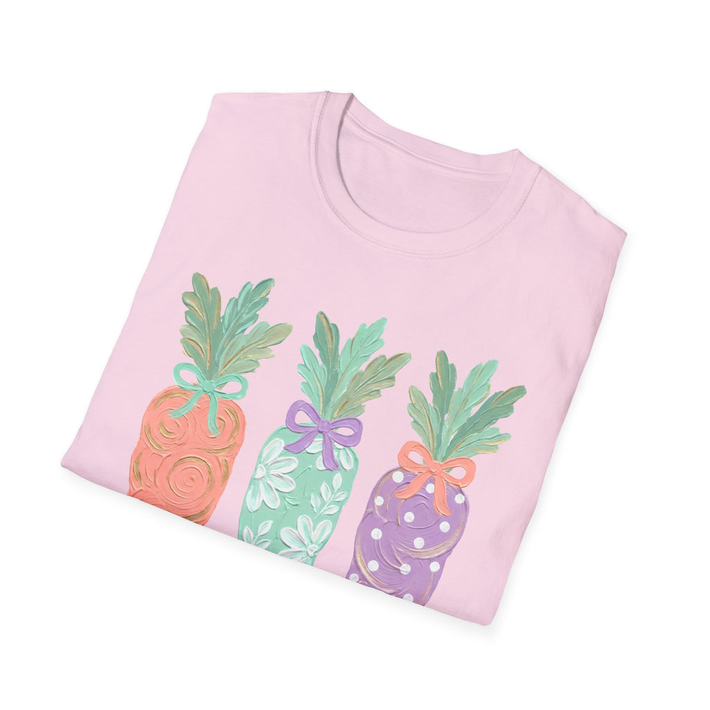 Carrot Trio Graphic T-Shirt — Pastel Floral Easter Tee