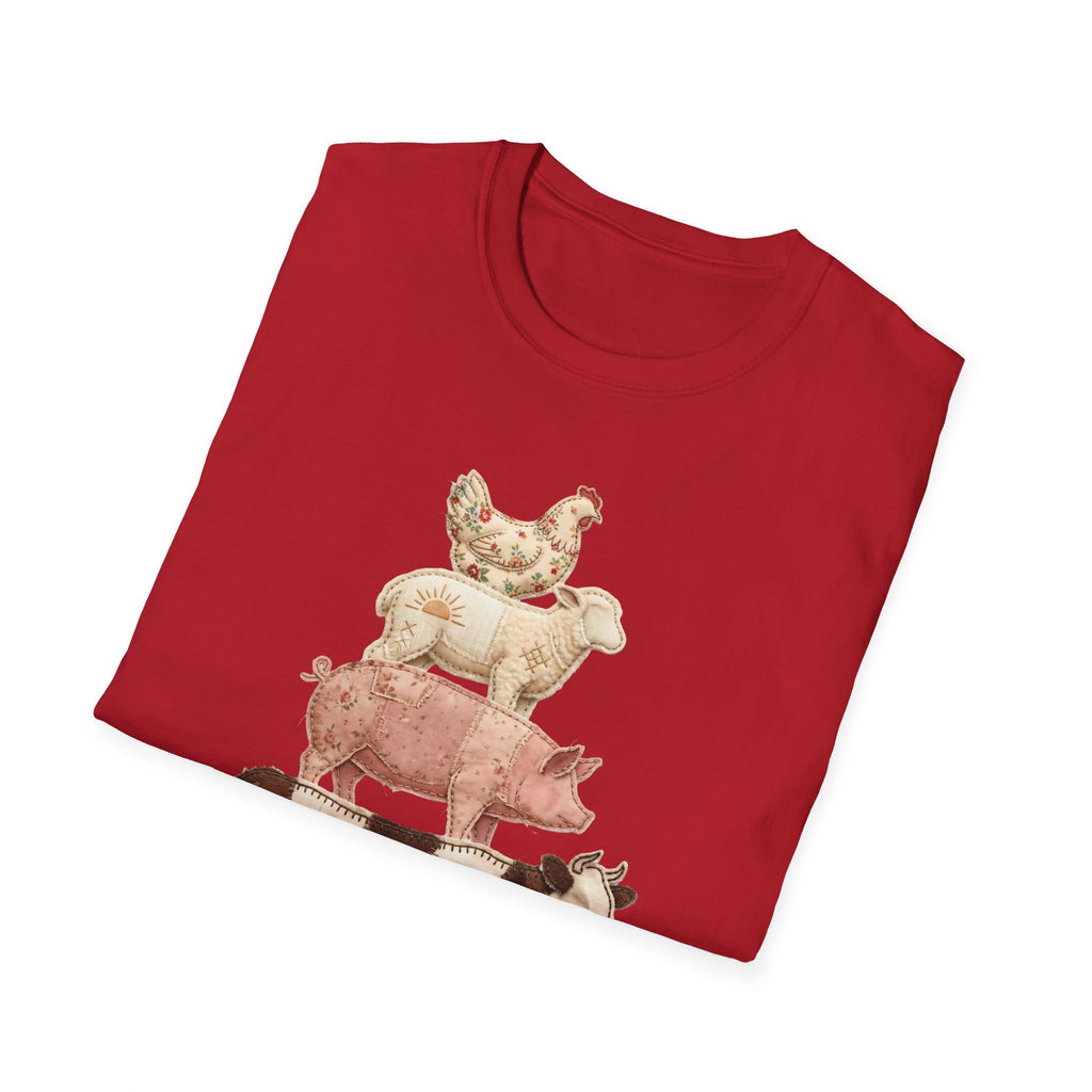 Farm Animal Stack T-Shirt — Vintage Cow, Pig, Sheep & Chicken Graphic Tee