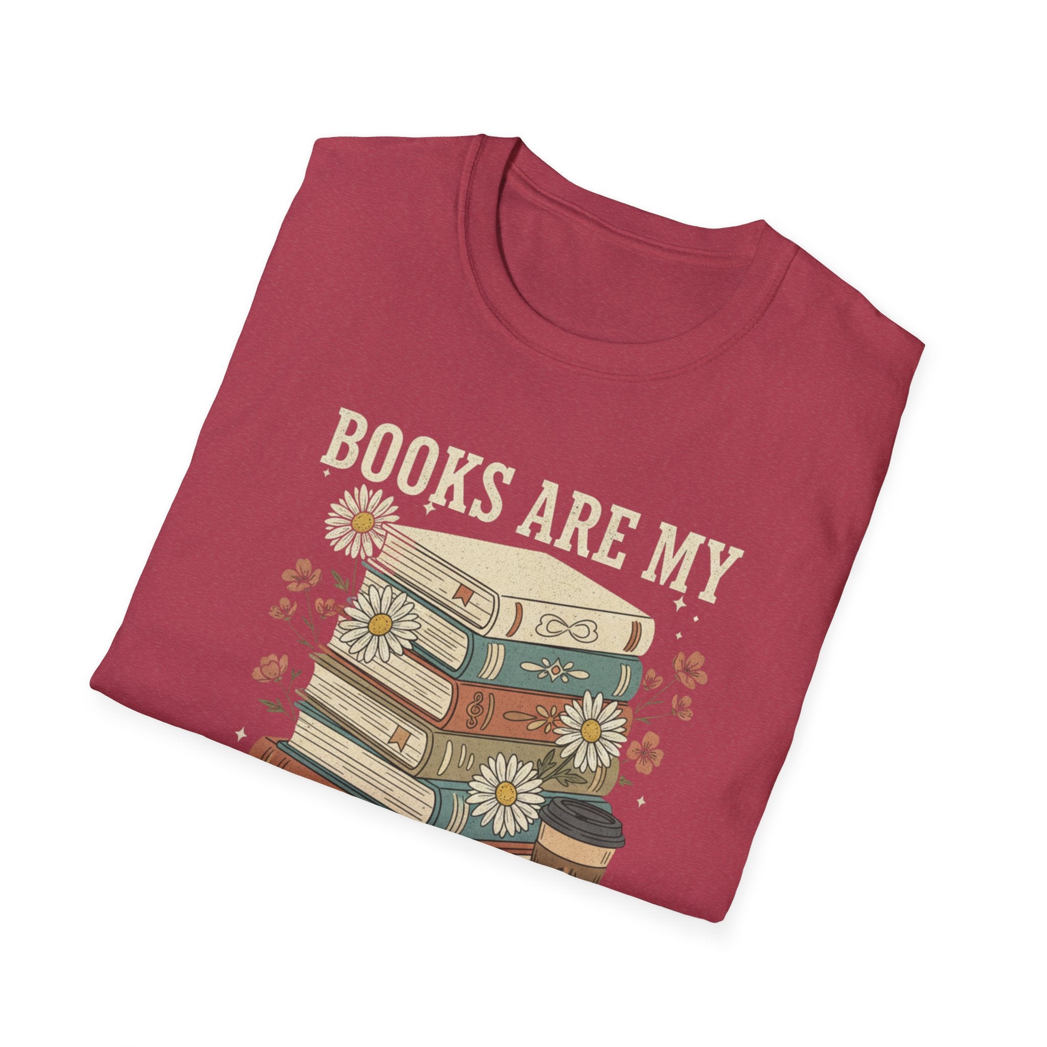 Books Are My Therapy T-Shirt — Stack of Books & Coffee Literary Tee