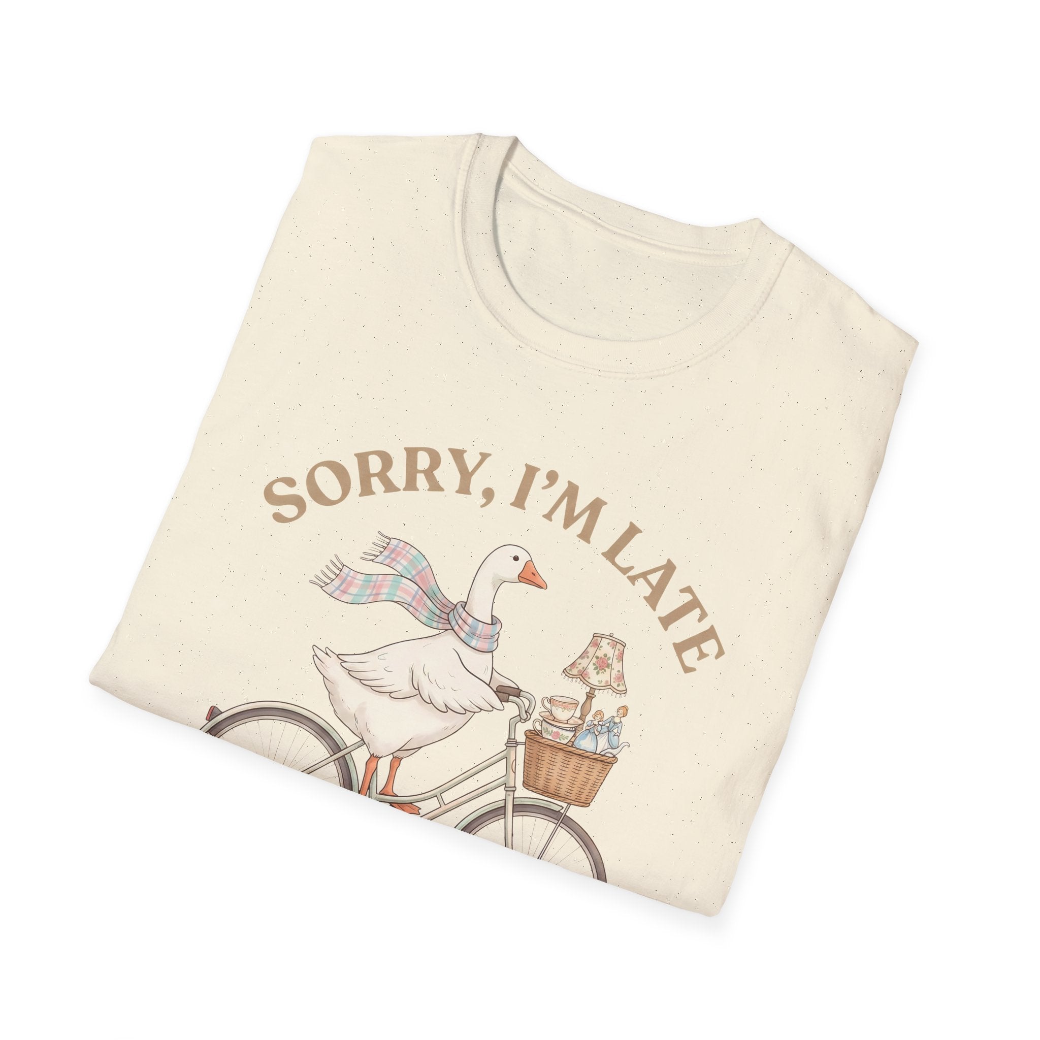 Thrifting Goose T‑Shirt — "Sorry I'm Late I Was Busy Thrifting" Vintage Bike Design