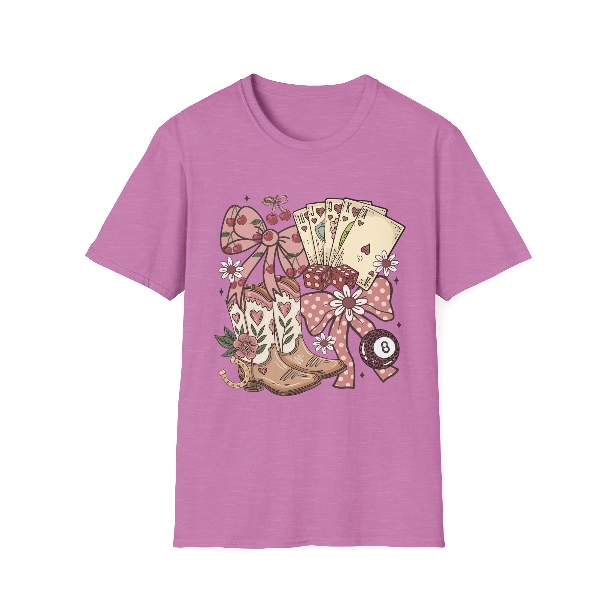 Cowgirl Aesthetic T‑Shirt — Western Boots, Cards & Ribbon Graphic