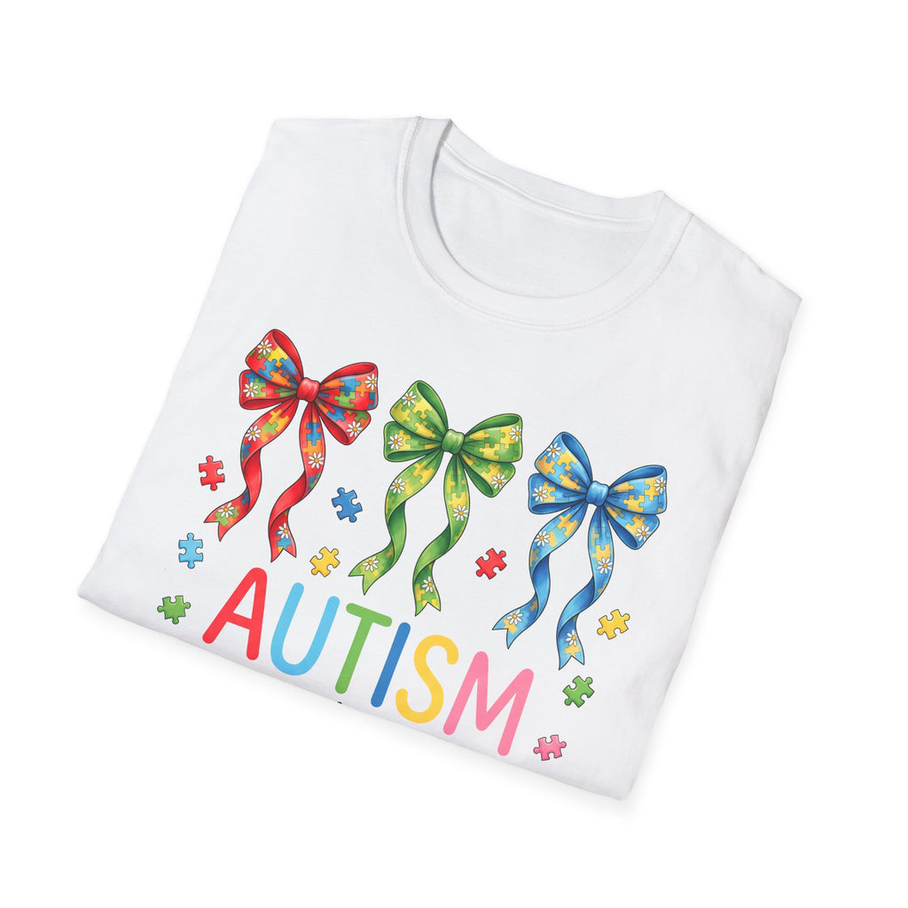 Autism Awareness T-Shirt — "Autism: Accept • Understand • Love" with Colorful Ribbon Bows