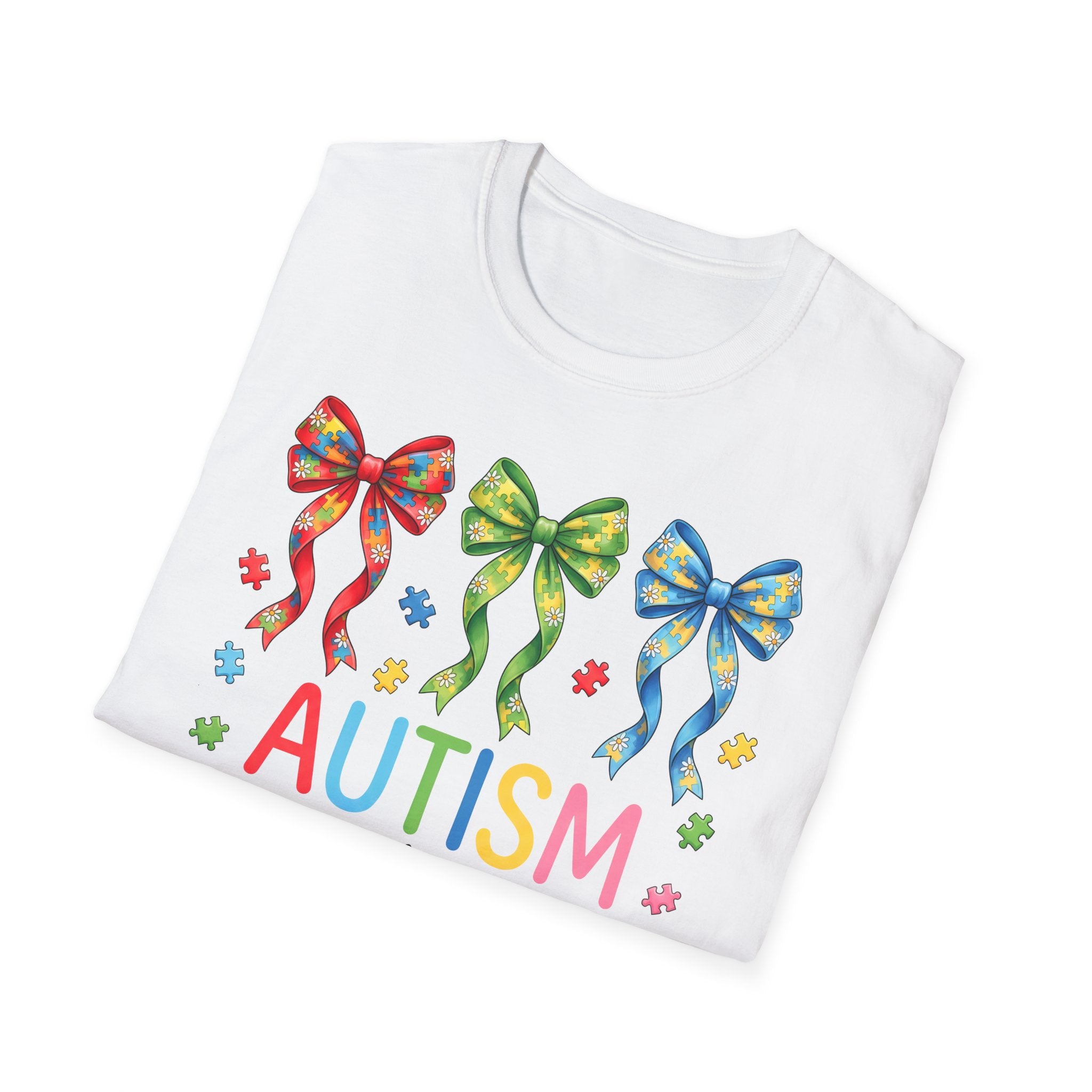 Autism Awareness T-Shirt — "Autism: Accept • Understand • Love" with Colorful Ribbon Bows