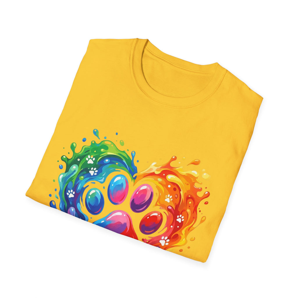 Rainbow Paw Heart T-Shirt — Colorful Pet Lover Tee