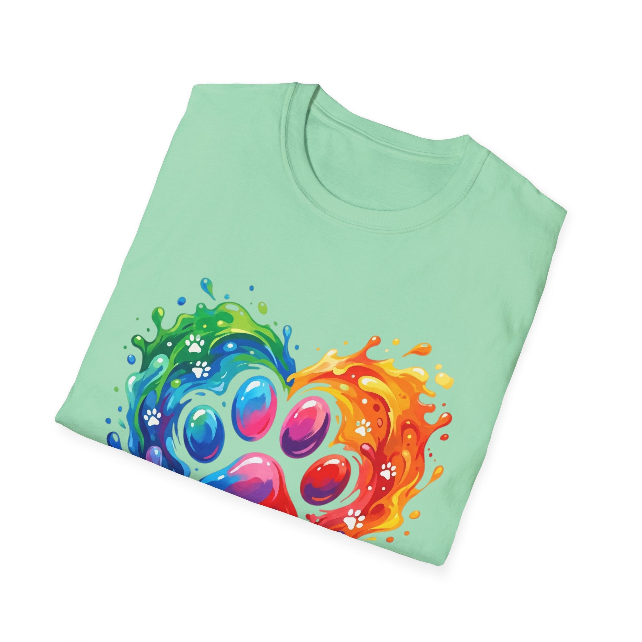 Rainbow Paw Heart T-Shirt — Colorful Pet Lover Tee