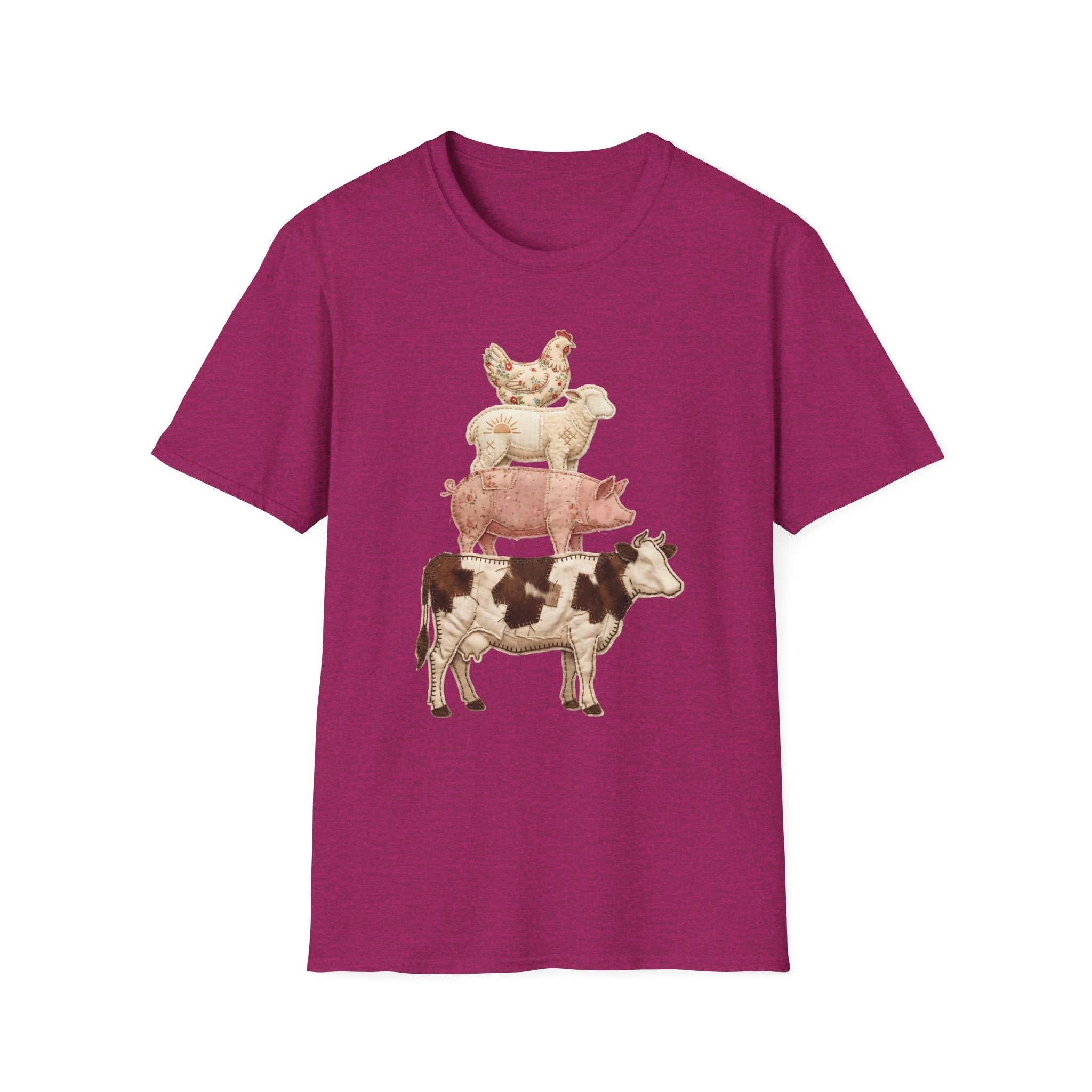 Farm Animal Stack T-Shirt — Vintage Cow, Pig, Sheep & Chicken Graphic Tee