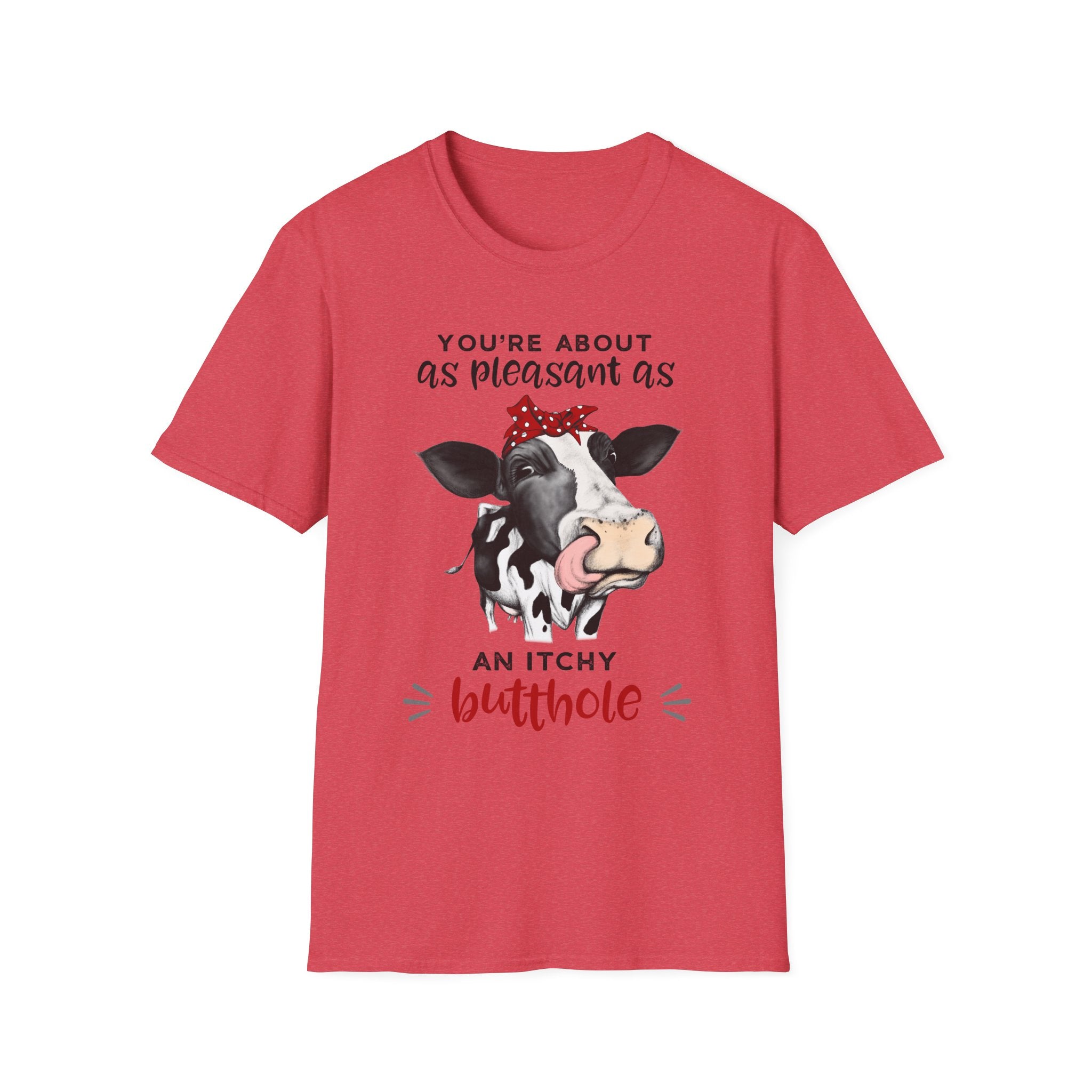 Cow Graphic Tee — "You’re About as Pleasant as an Itchy Butthole" Funny Novelty T‑Shirt