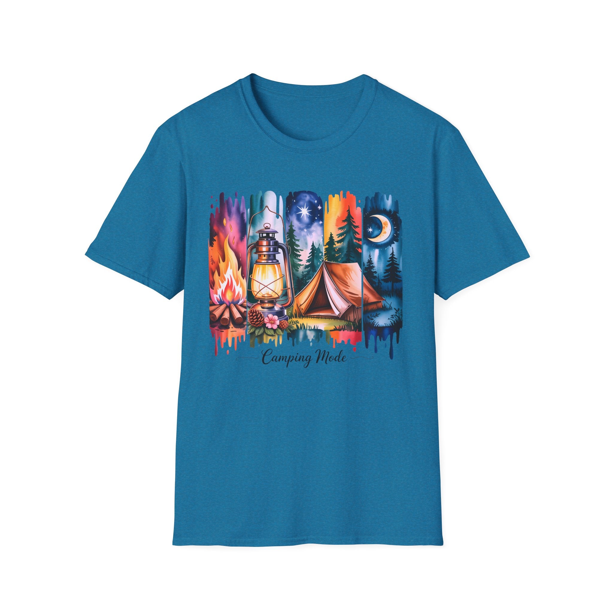 Camping Mode T-Shirt — Watercolor Campfire Lantern Tent Graphic Tee