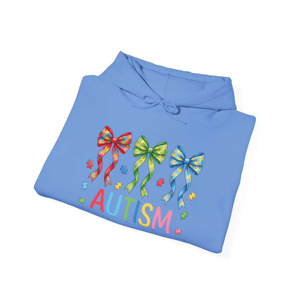 Autism Awareness Hoodie — Rainbow Puzzle Bows Design