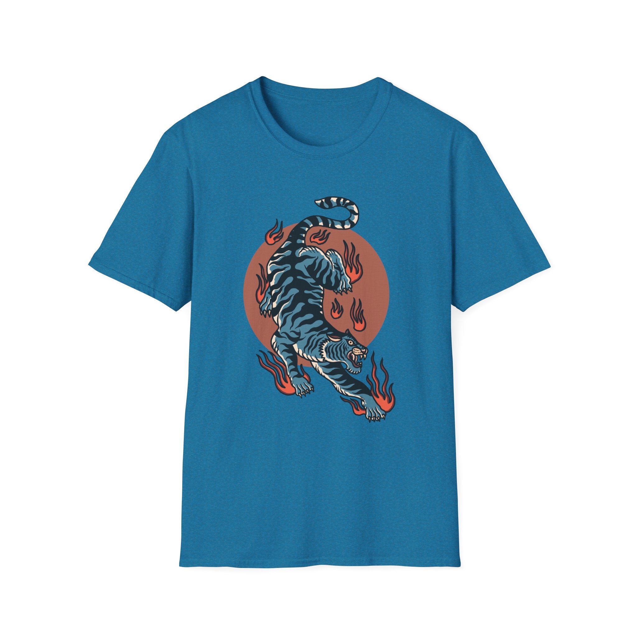 Tiger Blaze T-Shirt — Retro Flaming Tiger Graphic Tee