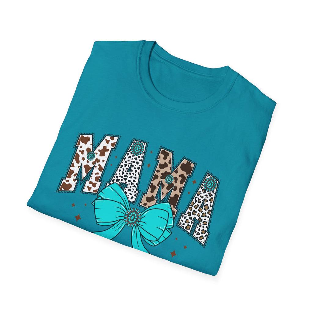 Mama Leopard Print Tee with Teal Bow – Cute Mother's Day Shirt